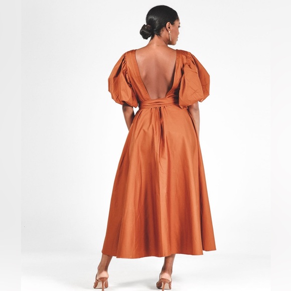 Brown opened back midi dress with a front slip - Picture 2 of 3